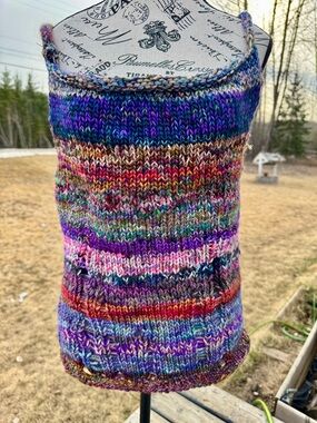 Multicolor Knit Tank Top - Women's Striped Yarn Tank with Destruction